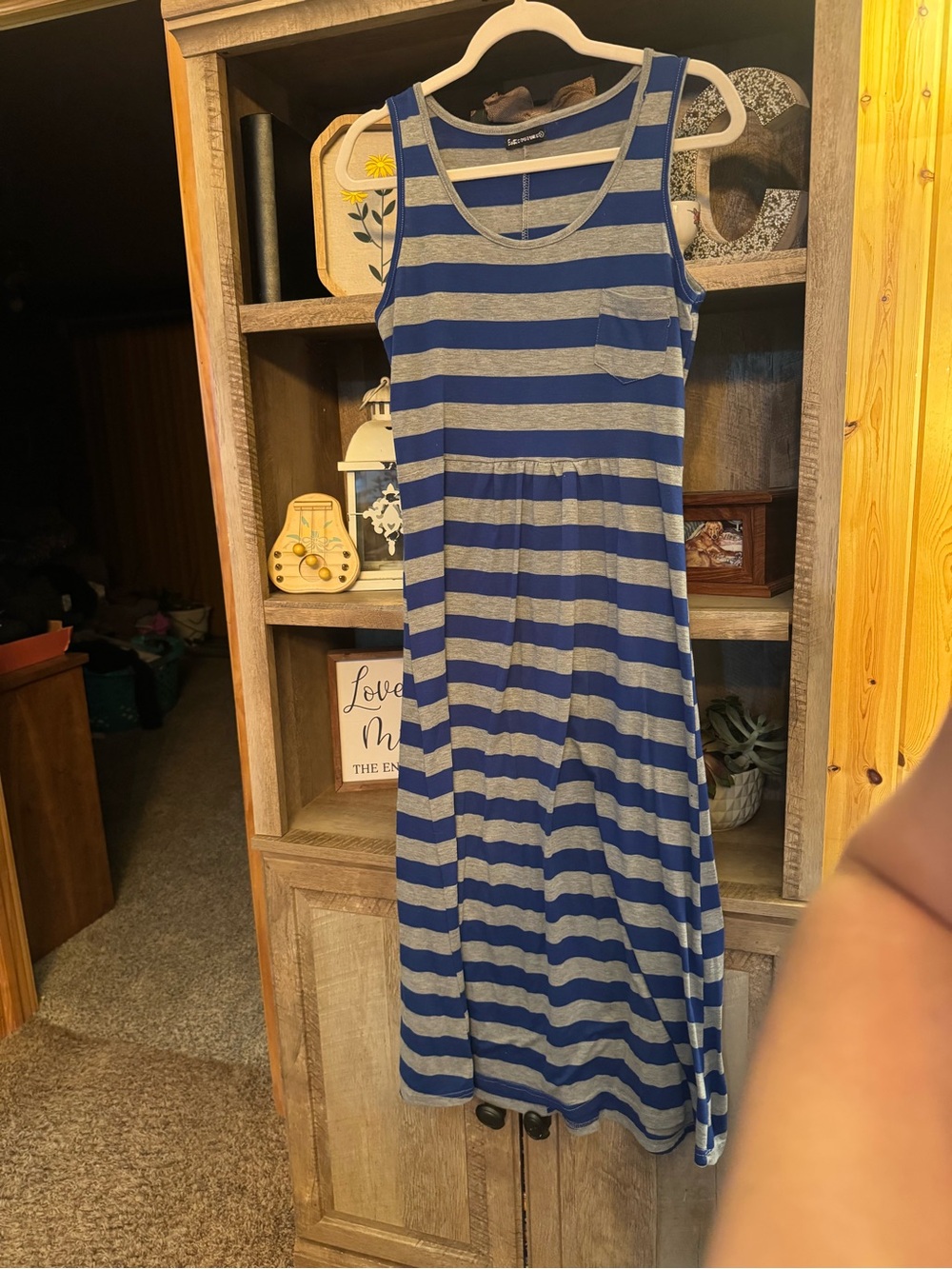 Casual Striped Tank Maxi Dress - Blue and Gray